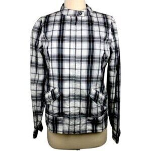NWT WESC Black & White Long Sleeves Plaid Pattern Bomber Jacket Size Small